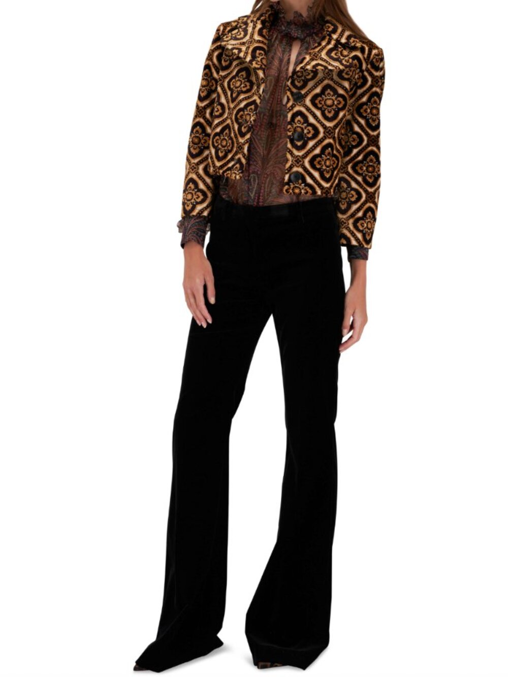 $2500 Etro Gold Brocade Tapestry Cropped Velour Jacket size IT 42/6
